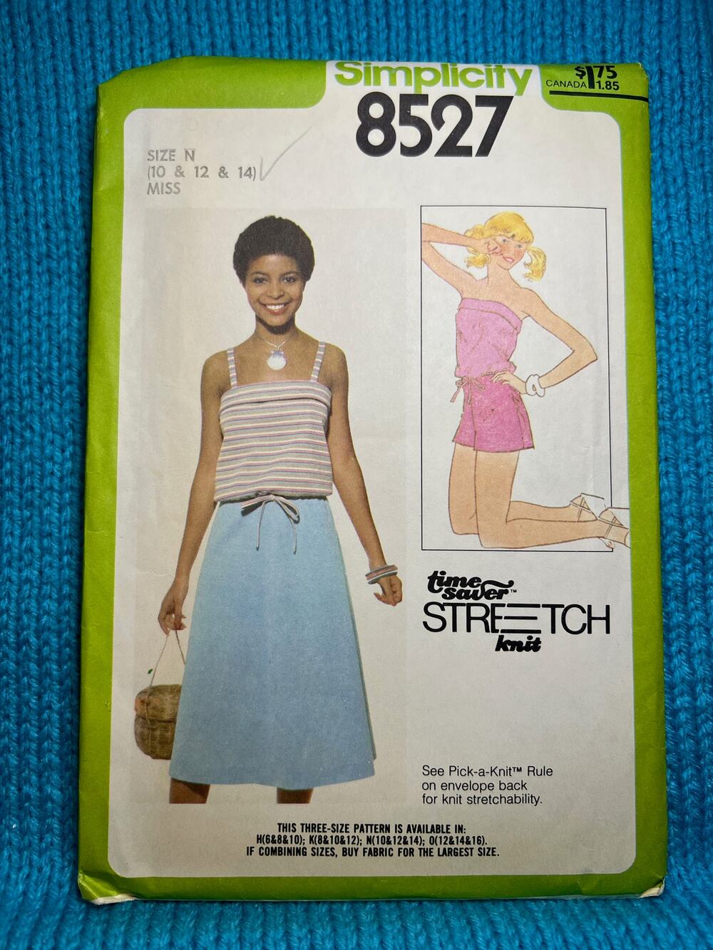 Simplicity Sewing pattern tube top tank top skirt shorts 1970s size 10 12 14